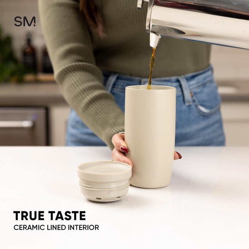 Simple Modern Travel Coffee Mug Tumbler with 360° Lid | Ceramic-Lined Insulated Stainless Steel Cold Brew Iced Coffee Cup | Gift for Women Men Her Him | Voyager Signature | 16oz | Almond Birch - Image 5